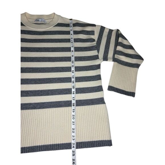 Zara boxy cut cream and gray striped crewneck sweater - L - Picture 7 of 9